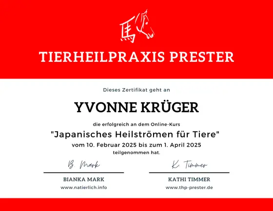Zertifikat: Japanisches Heilströmen für Tiere